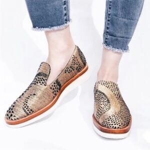 Free People Gold and Navy Metallic snake eye Loafers